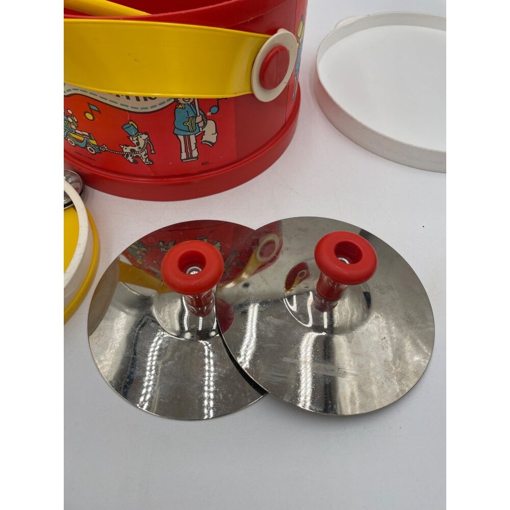 Vintage Fisher-Price Plastic Toy Drum Yellow Handle Marching Band Graphics 1979 - Picture 14 of 16